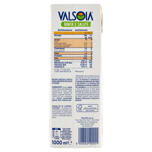 Valsoia Bontà e Salute Bevanda avena 1000 ml