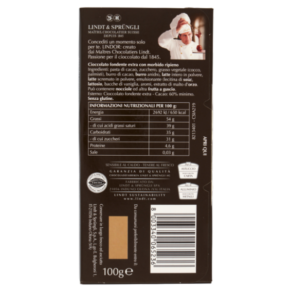 Lindt Lindor Tavoletta Cioccolato fondente 60% 100 g