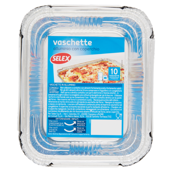 Selex Contenitore in Alluminio con Coperchio 15x12x4 cm 10 pezzi