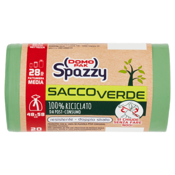 Domopak Spazzy Sacco Verde 100% Riciclato da Post-Consumo 28 lt 48x58 cm 20 pz