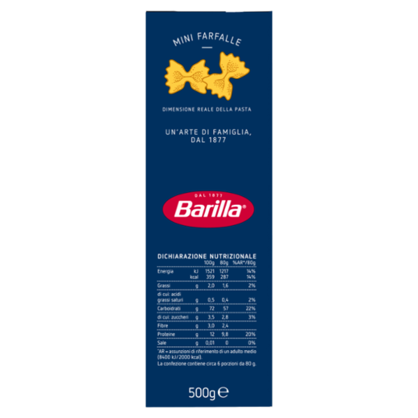 Barilla Pasta Piccolini Mini Farfalle 100% Grano Italiano 500 g