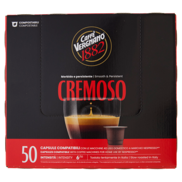 Caffè Vergnano 1882 Èspresso1882 Cremoso Compostabile** Capsule Compatibili Nespresso* 50 x 5 g