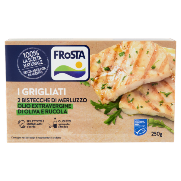 Frosta Bistecca di Merluzzo Grigliata Olio Extra Vergine di Oliva e Rucola 250 g
