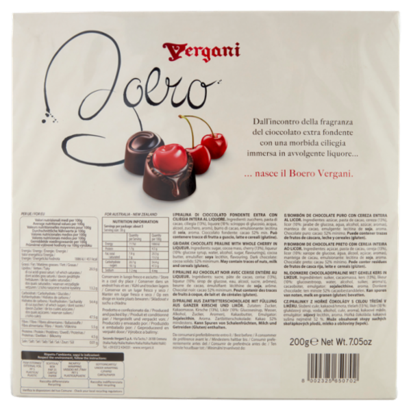 Vergani Boero di cioccolato fondente extra con ciliegia intera al liquore 200 g