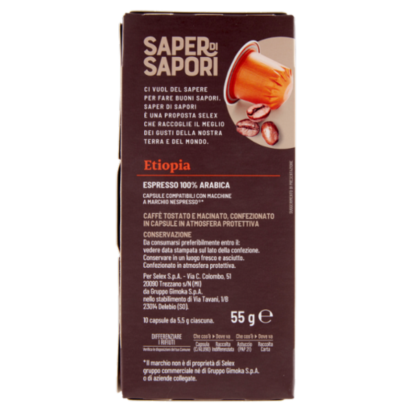 Selex Saper di Sapori Caffè in Capsule Espresso 100% Arabica Etiopia Compatibili Nespresso 10 pezzi