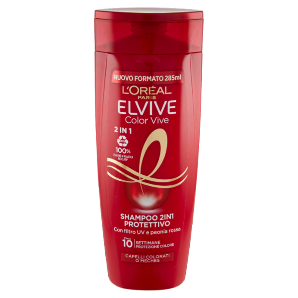 L'Oréal Paris Shampoo 2in1 Elvive Color Vive, Per Capelli Colorati, 285 ml