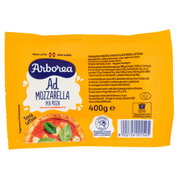 Arborea Ad Mozzarella per Pizza ad Alta Digeribilità 400 g