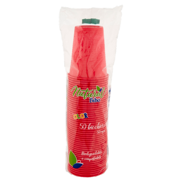 Natural Bibo Color bicchieri Rosso Biodegradabili e compostabili 200 cc 50 pz