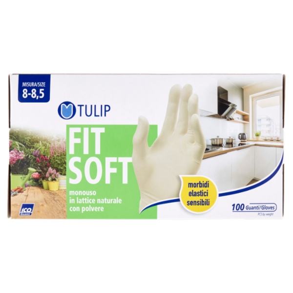 Tulip Fit Soft Guanti monouso in lattice naturale con polvere Misura 8-8,5 100 pz