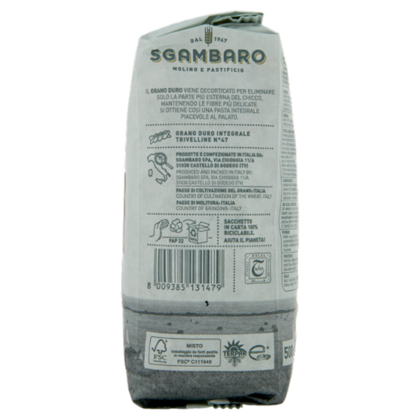 Sgambaro Bio Grano Duro Integrale Decorticato Trivelline N°47 500 g