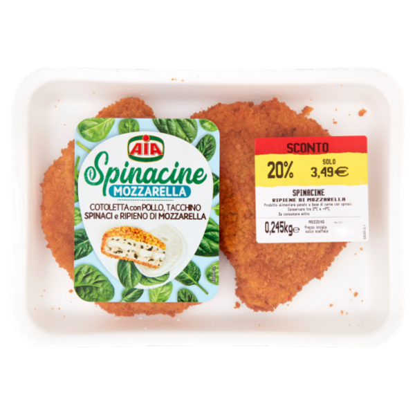 Aia Spinacine Mozzarella Cotoletta con Pollo, Tacchino, Spinaci e Ripieno di Mozzarella 0,245 kg
