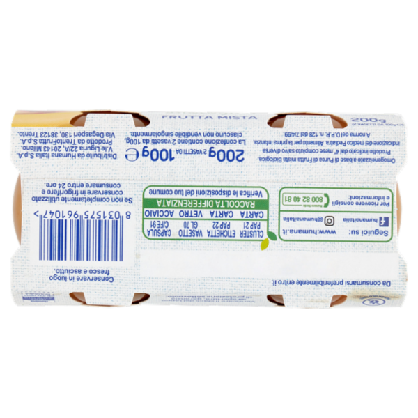 Humana Omogeneizzato Biologico Frutta Mista 2 x 100 g