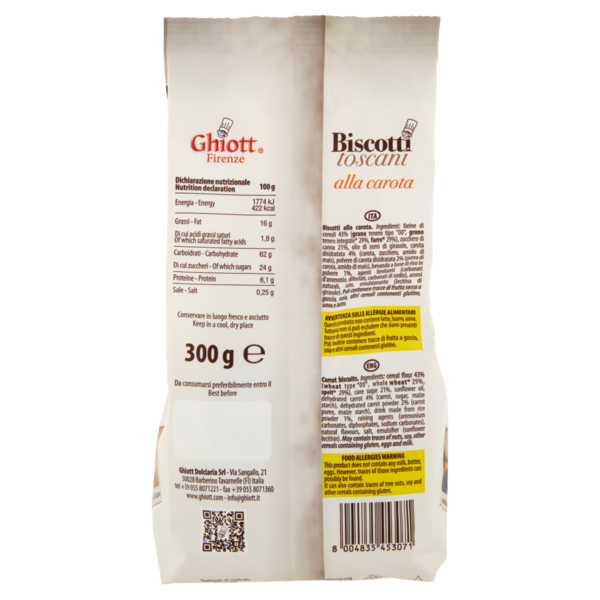 Ghiott Firenze Gusto & Piacere Biscotti toscani alla carota 300 g
