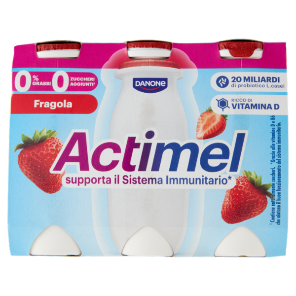 ACTIMEL, Yogurt da Bere con Vit B6 e D per il Sistema Immunitario, 0% grassi, gusto Fragola, 6X100G