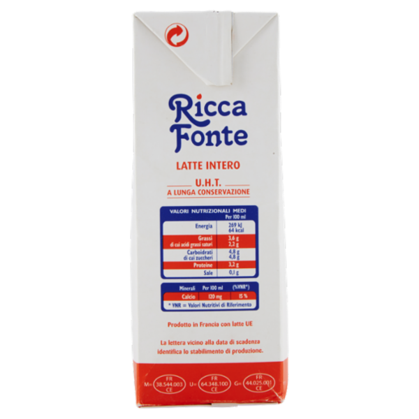 Ricca Fonte Latte Intero U.H.T. a Lunga Conservazione 1 Litro