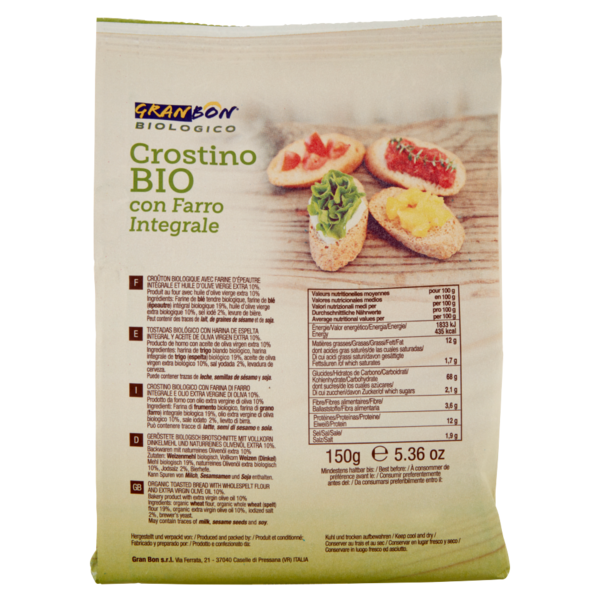 Granbon Biologico Crostino Bio con Farro Integrale 150 g