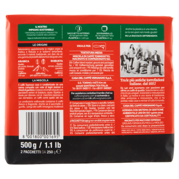 Caffè Vergnano 1882 Espressocasa Macinatura Espresso 2 x 250 g