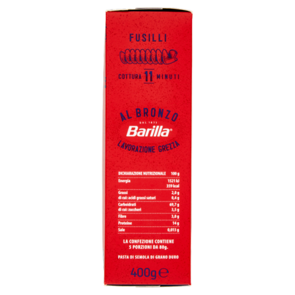 Barilla Pasta Al Bronzo Fusilli 100% grano italiano 400g