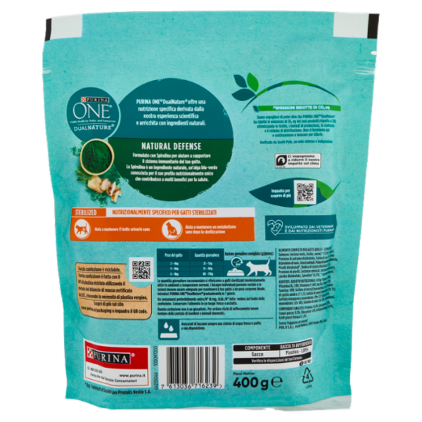 PURINA ONE DUAL NATURE Crocchette Gatto Sterilizzato ricco in Salmone e con Spirulina naturale 400 g