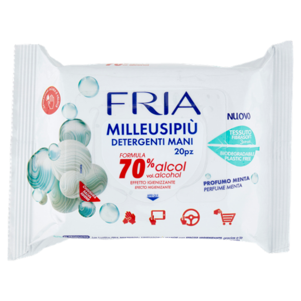 Fria Milleusipiù Detergenti Mani Formula 70% alcol Effetto Igienizzante 20 pz