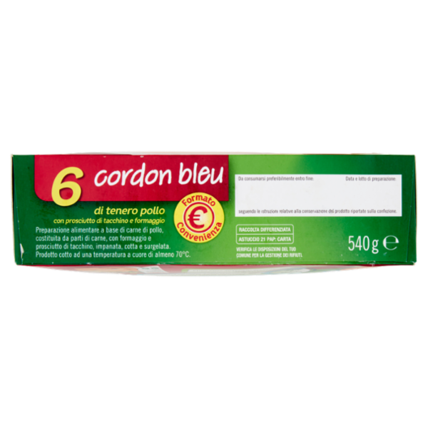 Tyson Family 6 cordon bleu di tenero pollo Cotti e Surgelati 540 g