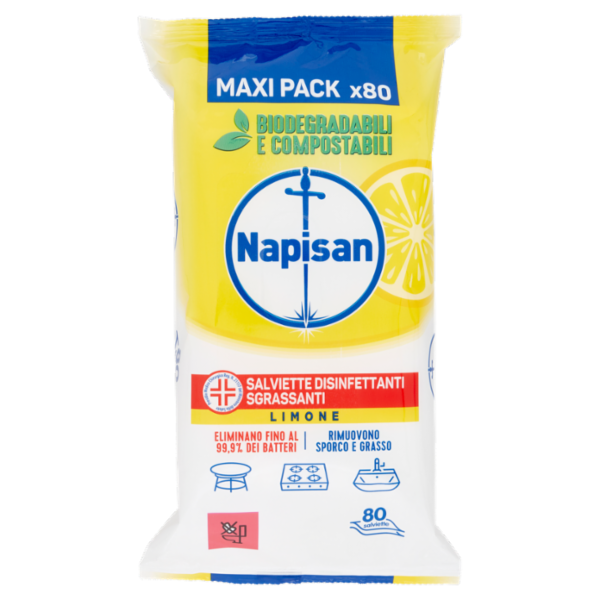 Napisan Salviette Disinfettanti Sgrassanti Limone Biodegradabili 80 pz