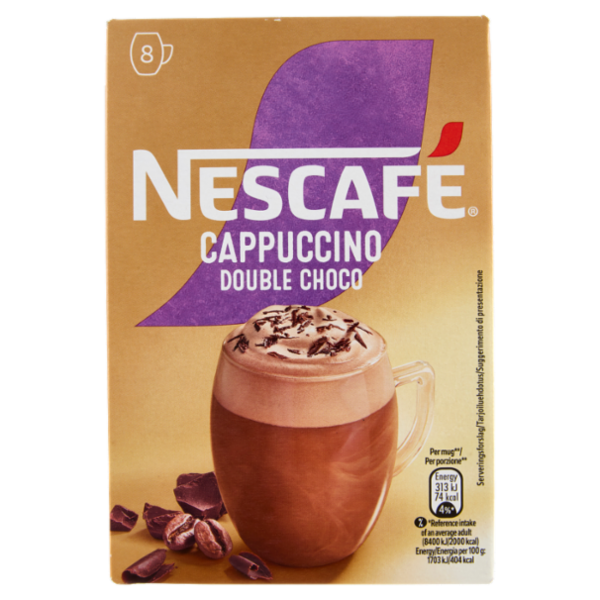 NESCAFÉ Cappuccino Double Choco Solubile con Cacao 8 Bustine 148 g