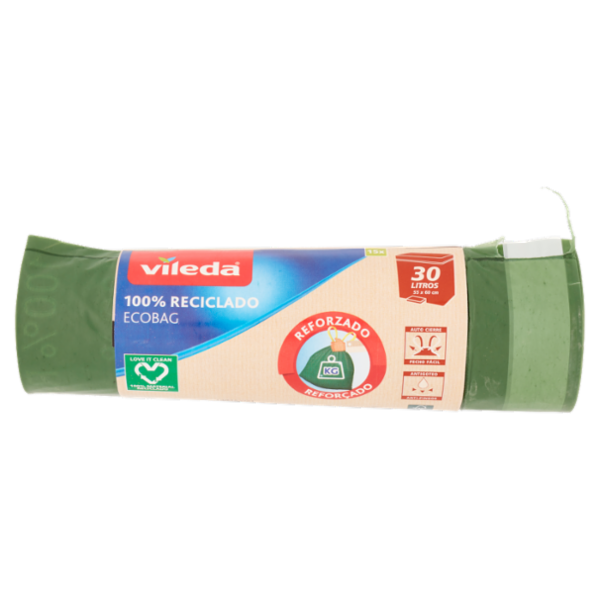 Vileda sacco immondizia Ecobag 100% Riciclato da 30lt, 15 sacchi