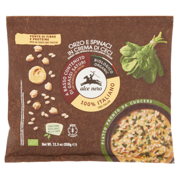 alce nero Orzo e Spinaci in Crema di Ceci 350 g