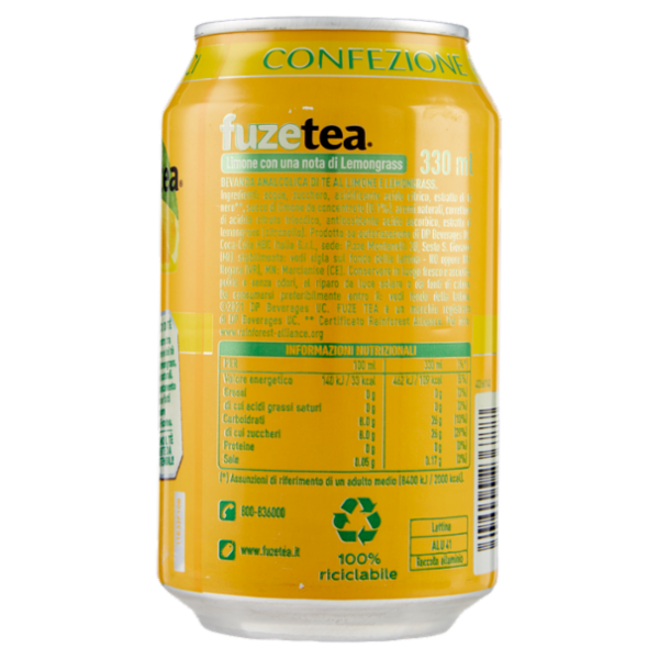 FUZE TEA, Tè Nero Limone con una nota di Lemongrass Can 330ml