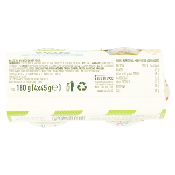 Saclà Pesto alla Genovese Senza Aglio 4 x 45 g