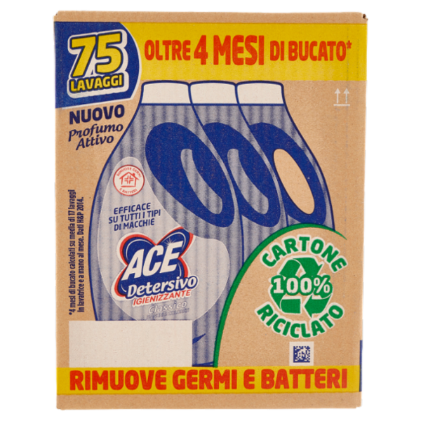 Ace Detersivo Liquido Classico Igienizzante 3 x 25 Lavaggi 3 x 1375 ml