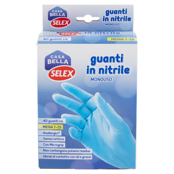 Selex Casa Bella Guanti Monouso in Nitrile Misura Media (7-7,5) Dispenser 40 pezzi