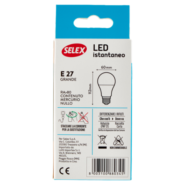 Selex Lampadina Led Goccia E27 9W Luce Calda