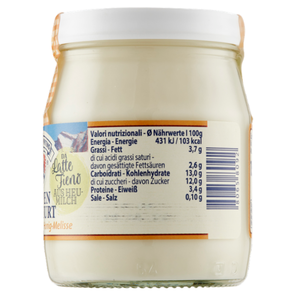Sterzing Vipiteno Alpenjoghurt Miele-Melissa da Latte Fieno 150 g