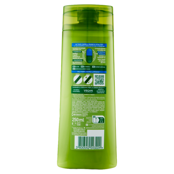 Garnier Fructis Shampoo Forti & Brillanti, shampoo fortificante per capelli normali, 250 ml