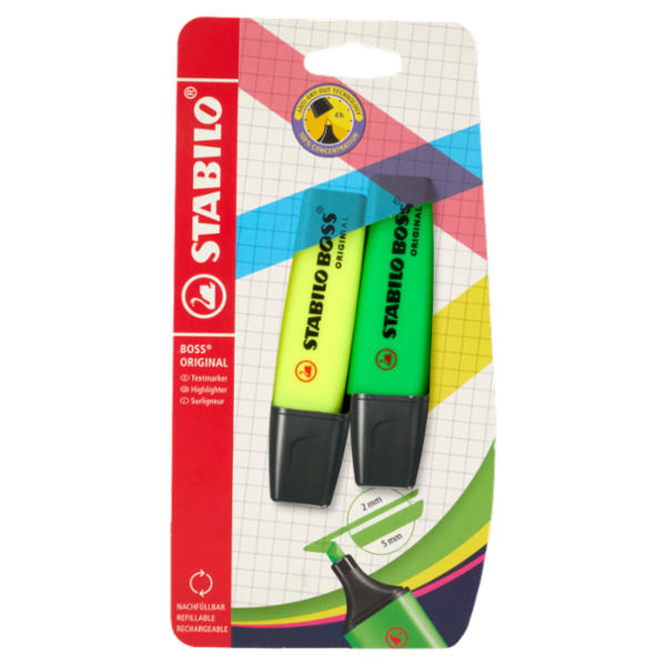 STABILO Boss Original evidenziatore giallo/verde - blister da 2 pz.