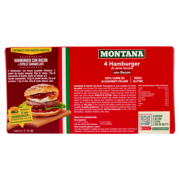 Montana 4 Hamburger di carne bovina con Bacon Surgelati 4 x 100 g