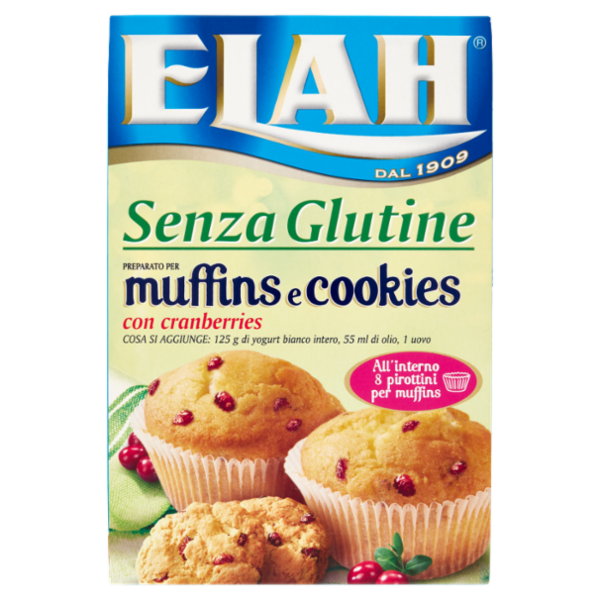 Elah Senza Glutine Preparato per muffins e cookies con cranberries 190 g