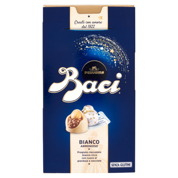 BACI PERUGINA Bianco Cioccolatini ripieni al gianduia e nocciola intera scatola 200g