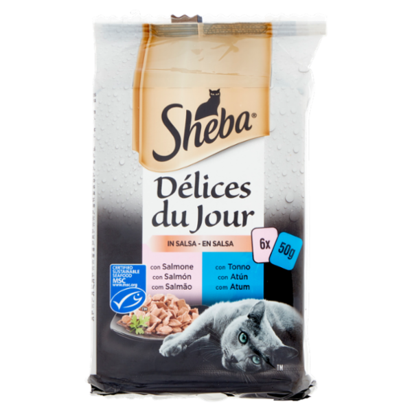 Sheba Délices du Jour in Salsa Cibo Umido Gatto con Salmone e Tonno 6 x 50 g