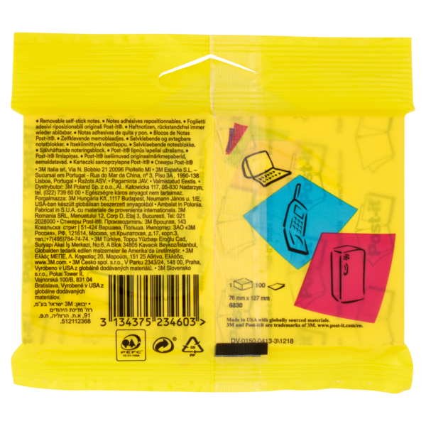 Post-it Notes Giallo 76 mm x 127 mm 100 foglietti 1 pz