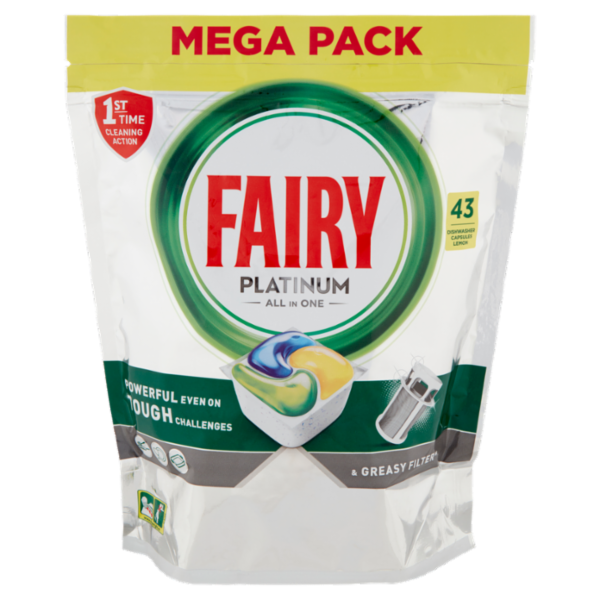 Fairy Platinum Pastiglie Lavastoviglie 43 Caps, Detersivo Limone