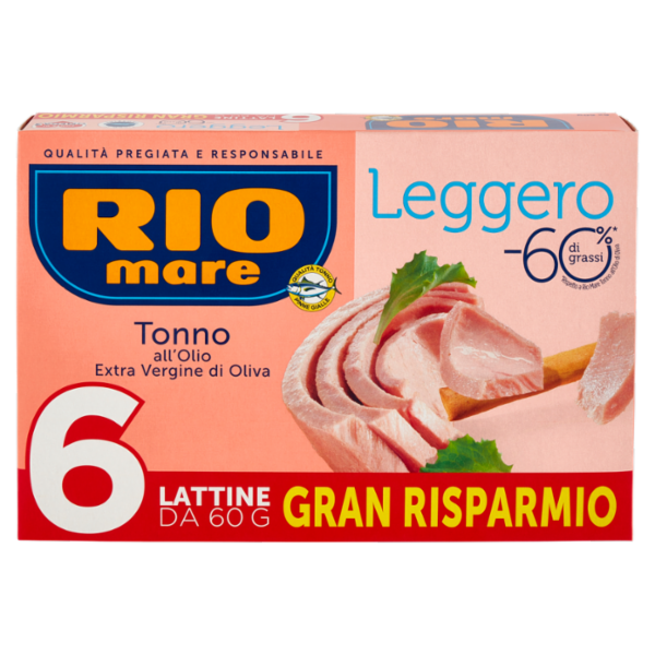 Rio mare Tonno all'Olio Extra Vergine di Oliva Leggero 6 x 60 g