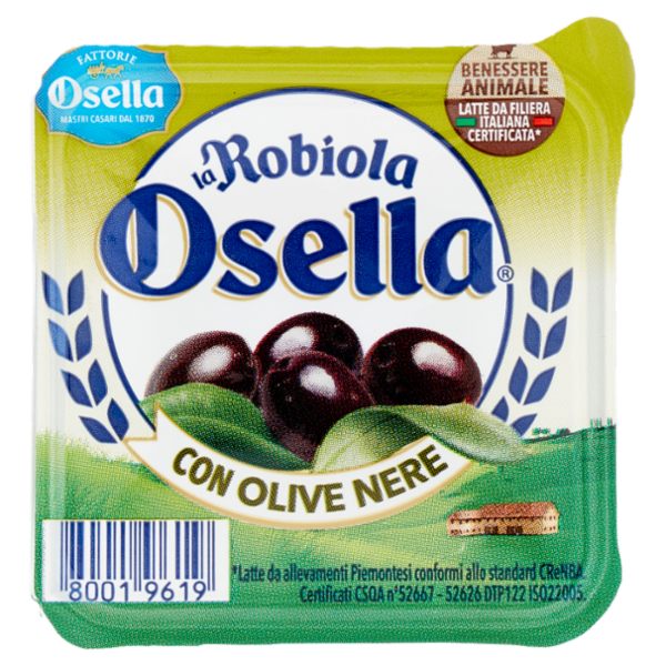 Fattorie Osella la Robiola Osella specialità di formaggio fresco con Olive Nere - 90 g