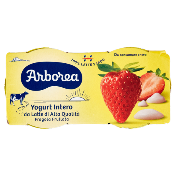 Arborea Yogurt Intero da Latte di Alta Qualità Fragola Frullata 2 x 125 g