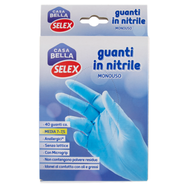 Selex Casa Bella Guanti Monouso in Nitrile Misura Media (7-7,5) Dispenser 40 pezzi