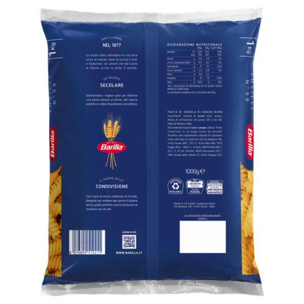 Barilla Pasta Fusilli n.98 100% Grano Italiano CELLO 1Kg
