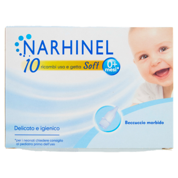 Narhinel ricariche usa e getta soft aspiratore nasale deterge naso bambino e rimuove muco 10 pz