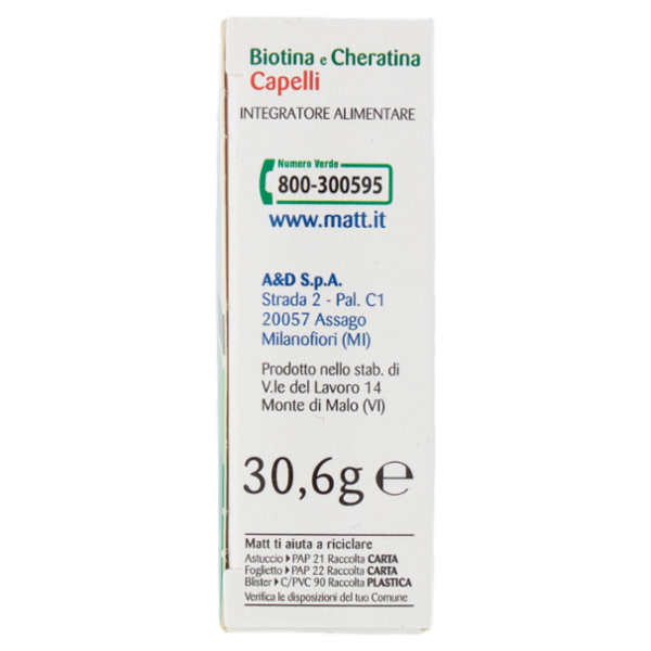 Matt Divisione Pharma Metionina e Biotina retard Capelli 30 compresse 30,6 g